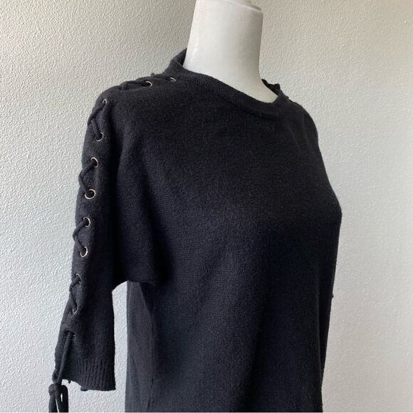 She + Sky Black Pullover Sweater Half Sleeves Braided SZ OS - Picture 3 of 10